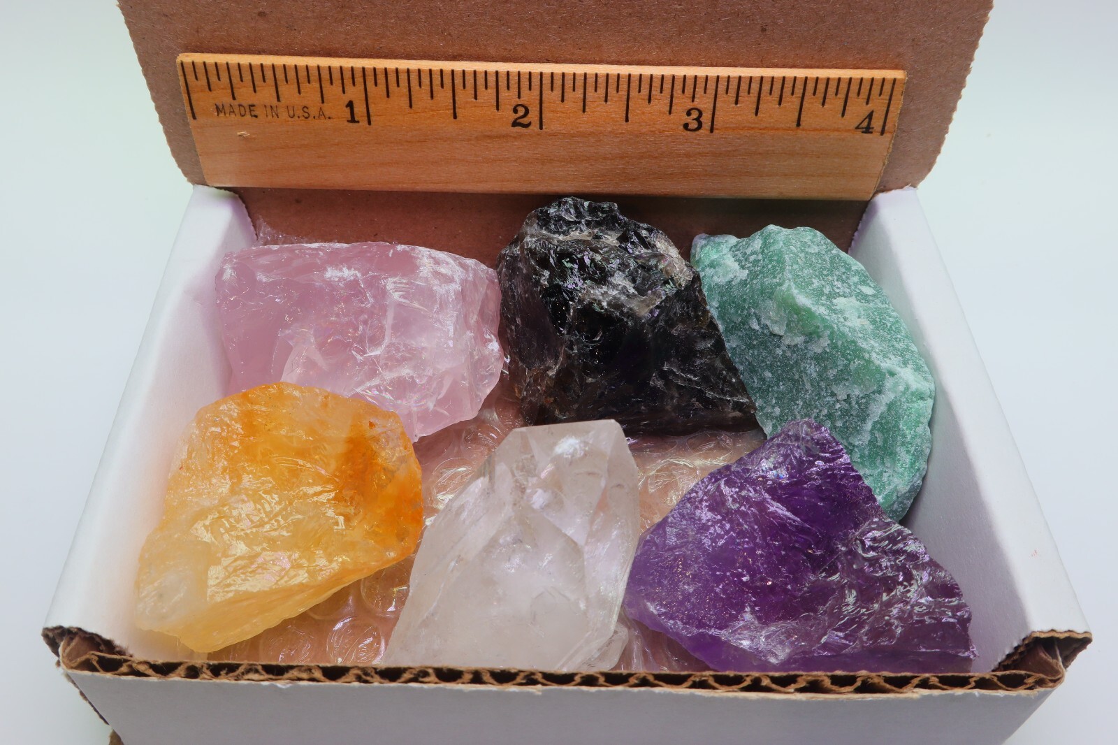 Quartz Collector Box 6 Pc Amethyst Citrine Rose Smokey Clear Aventurine Crystals