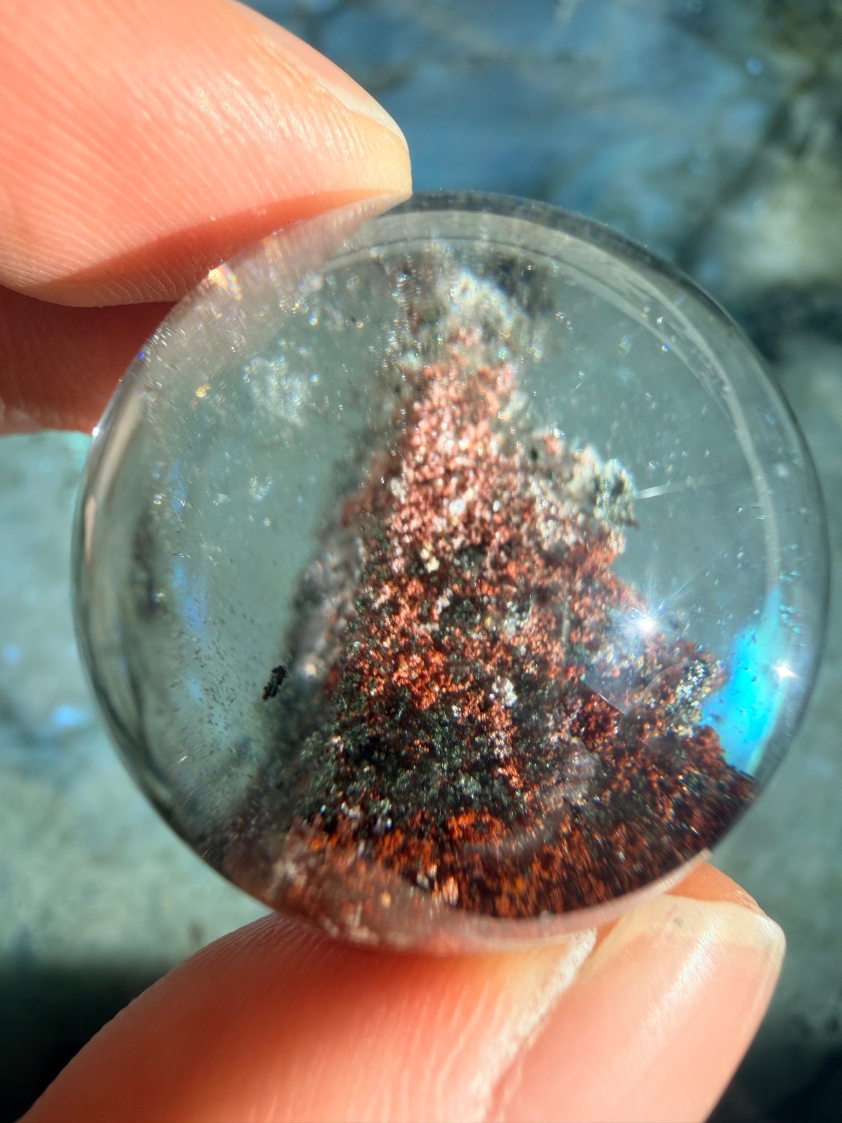 Garden Quartz Sphere From Brazil, 1.08″ | Scenic Lodolite Crystal Sphere