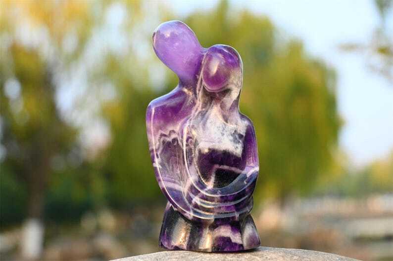 3″ Natural dream amethyst Carved Lovers Reiki Crystal Skull Decor heal gift 1PC