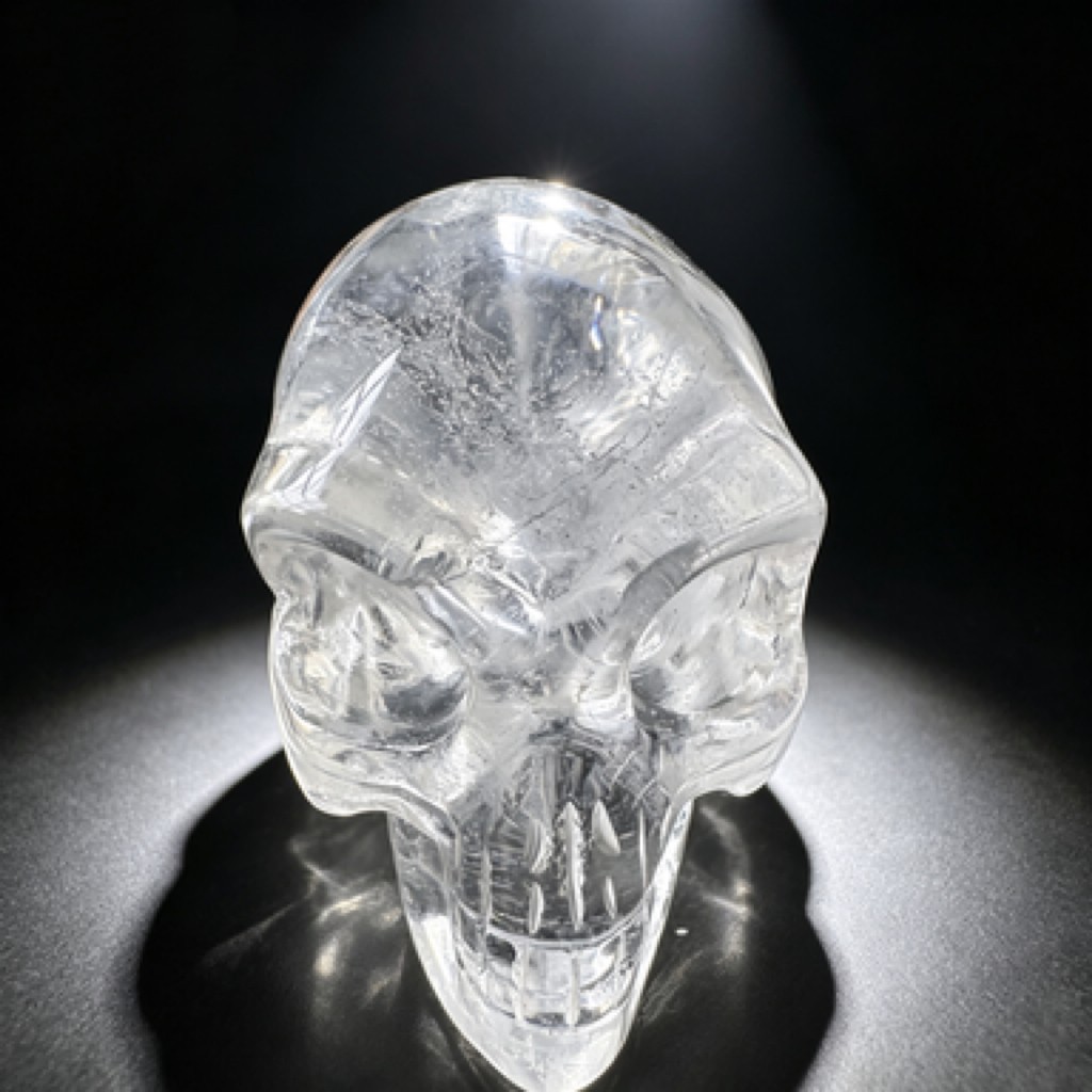 Hand Carved Natural Clear Quartz Alien Skull Figurine Polished Crystal Desk Deco