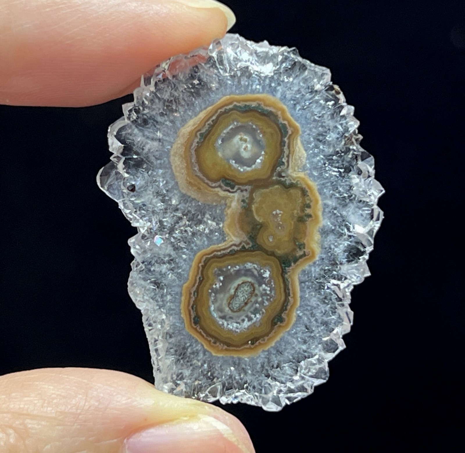 36mm Beautiful Pattern Quartz stalactite slice, both sides good