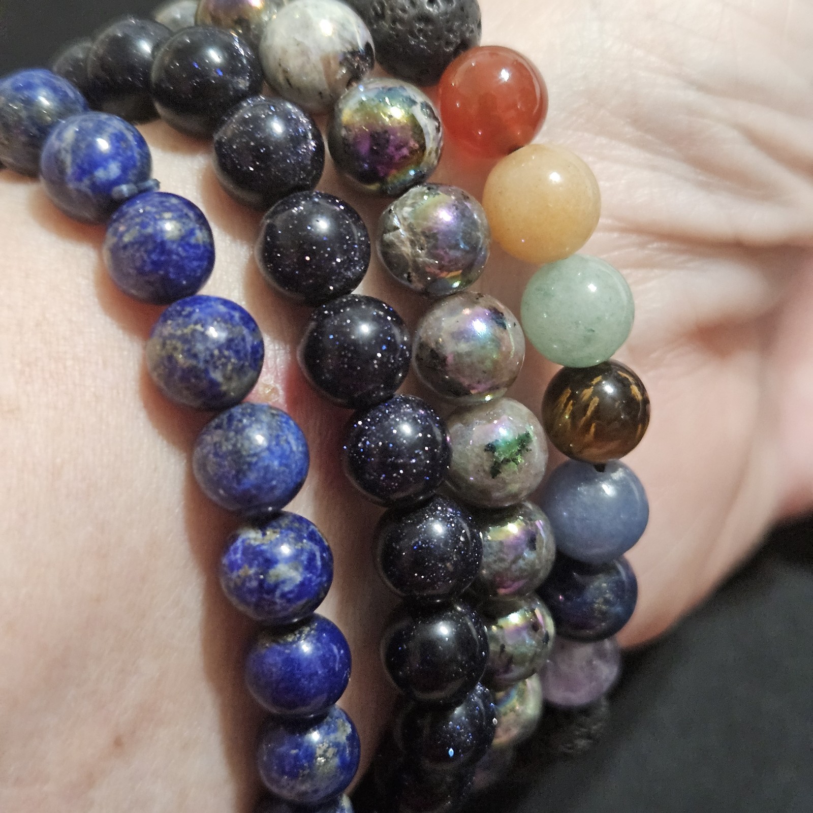 Natural Crystal Bead Stretch Bracelet, Lot Of 4, Gemstones, 8mm