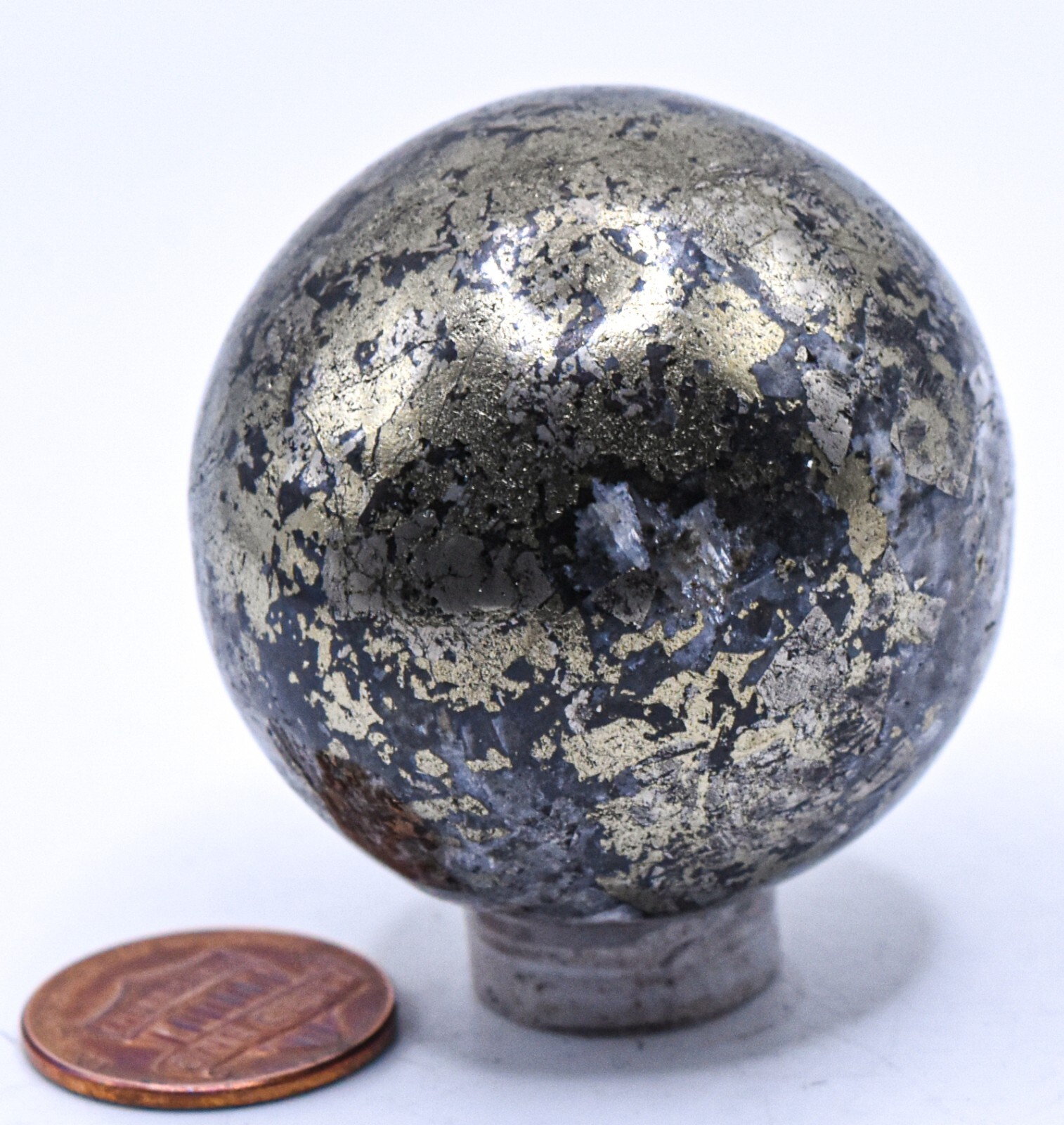 41mm Chalcopyrite w/ Pyrite Hematite Calcite Sphere Natural Mineral Ball – Peru