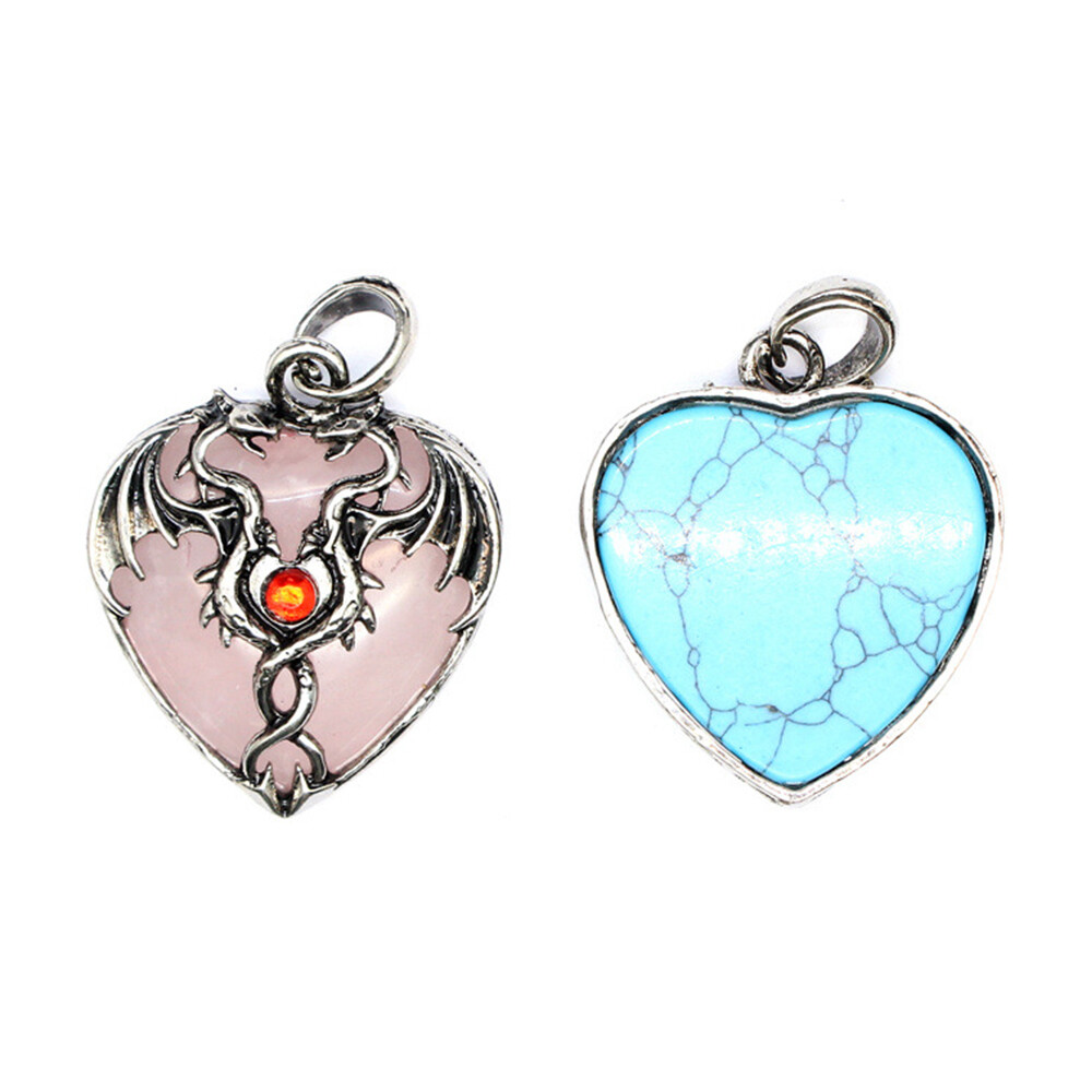 Natural Crystal Chakra Heart Double Dragon Pendant Quartz Skull Reiki Healing
