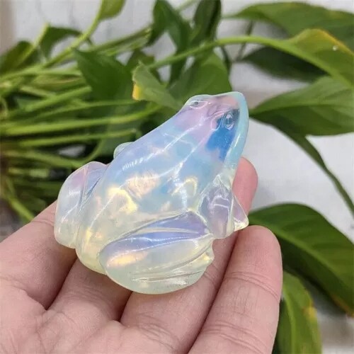 Natural Opal Quartz Crystal Lucky Frog Carved Gemstone Statue Energy Decor US