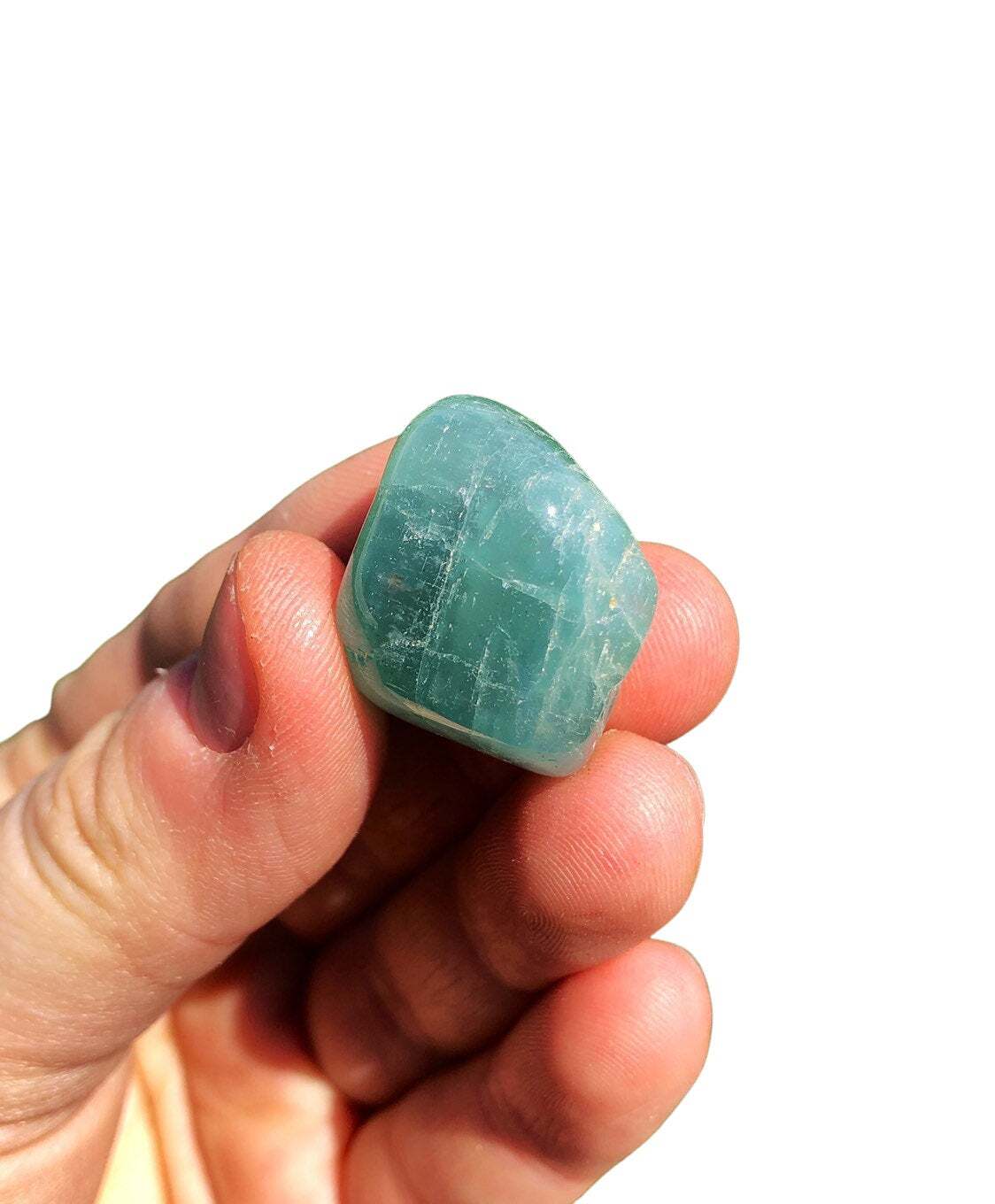 Blue Green Aquamarine Tumbled Stone, Natural Aquamarine Crystal from India