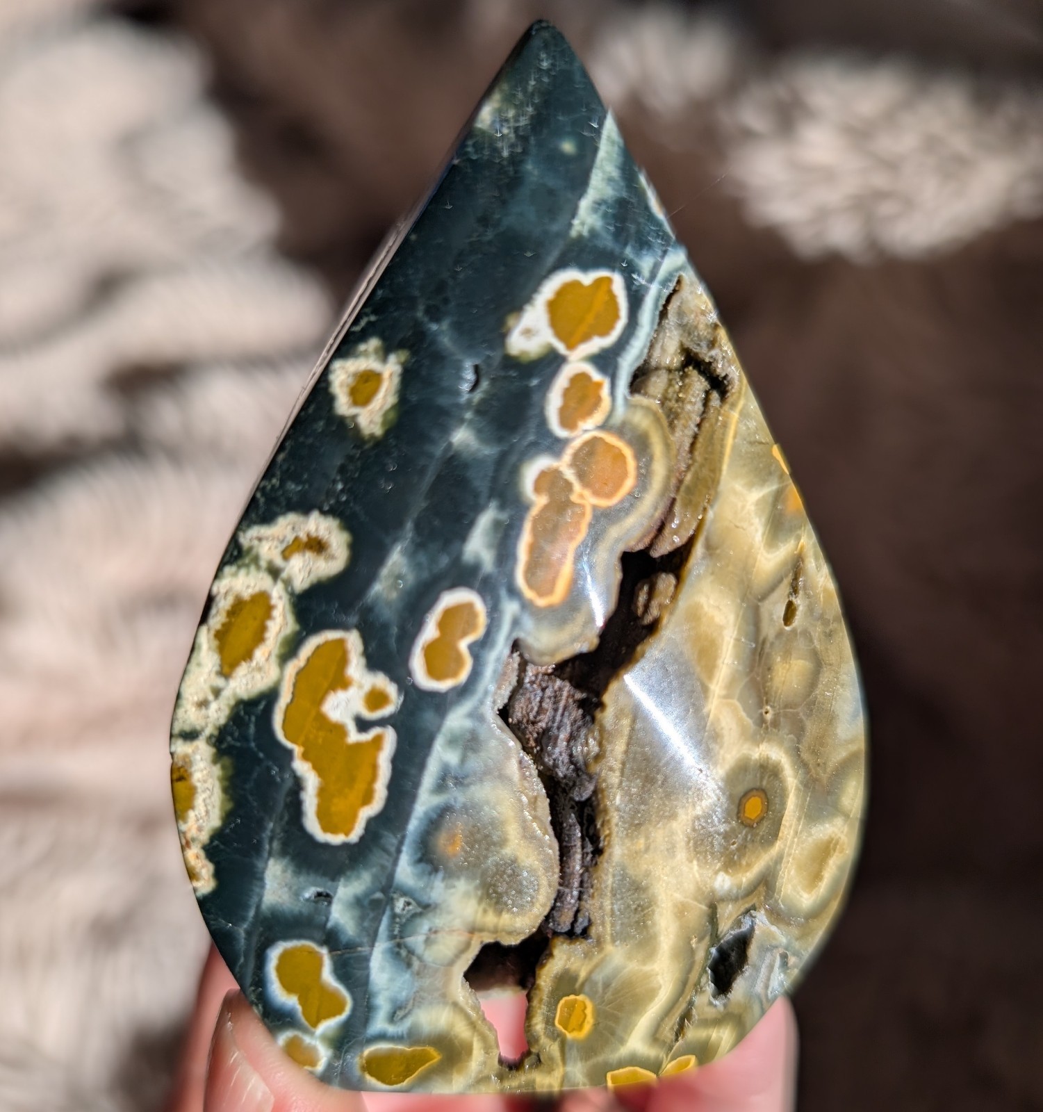 Ocean Jasper Freeform Ornament Crystal Teardrop OJ Gemstone Tower