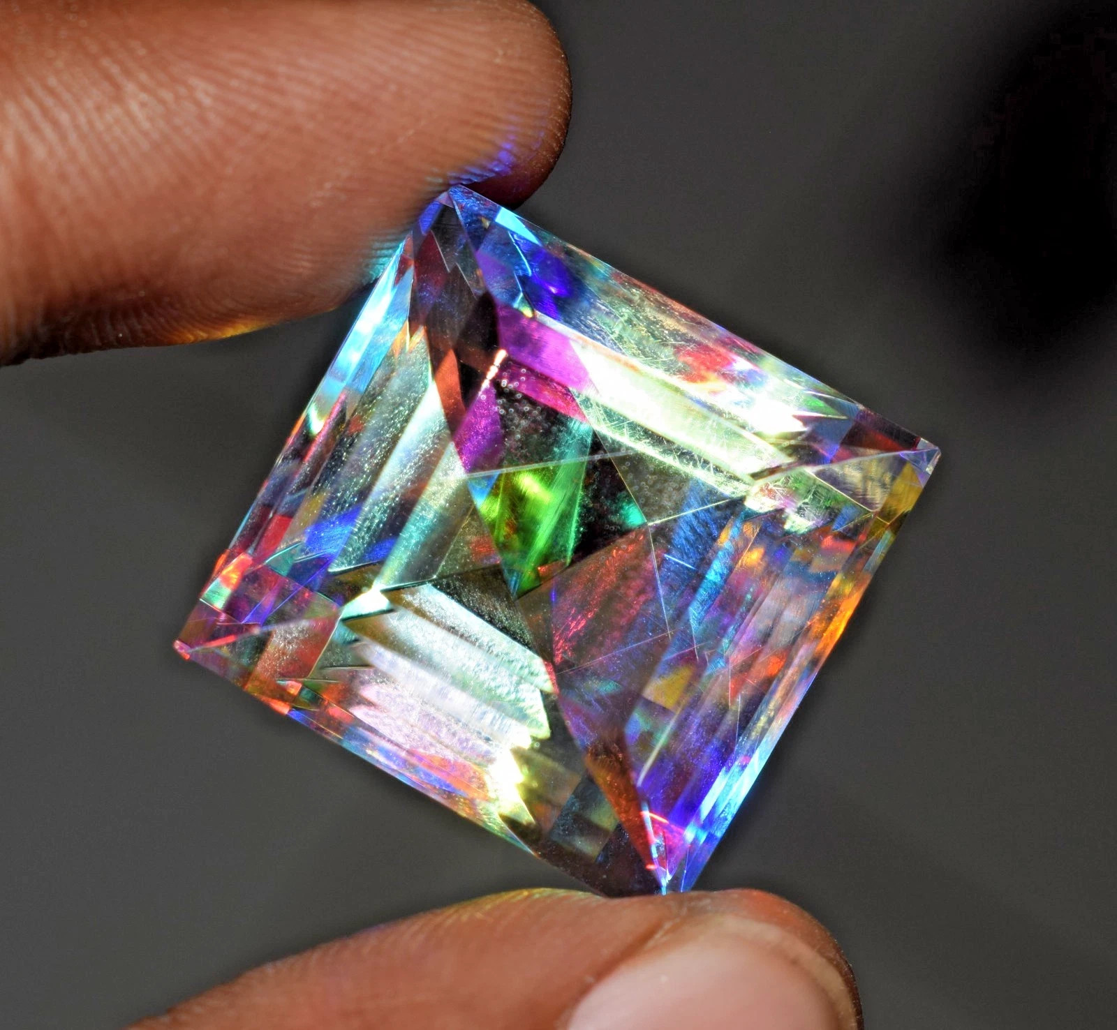 61+ Ct Mystic Topaz Certified Square Cut Colorful Rainbow Gemstone