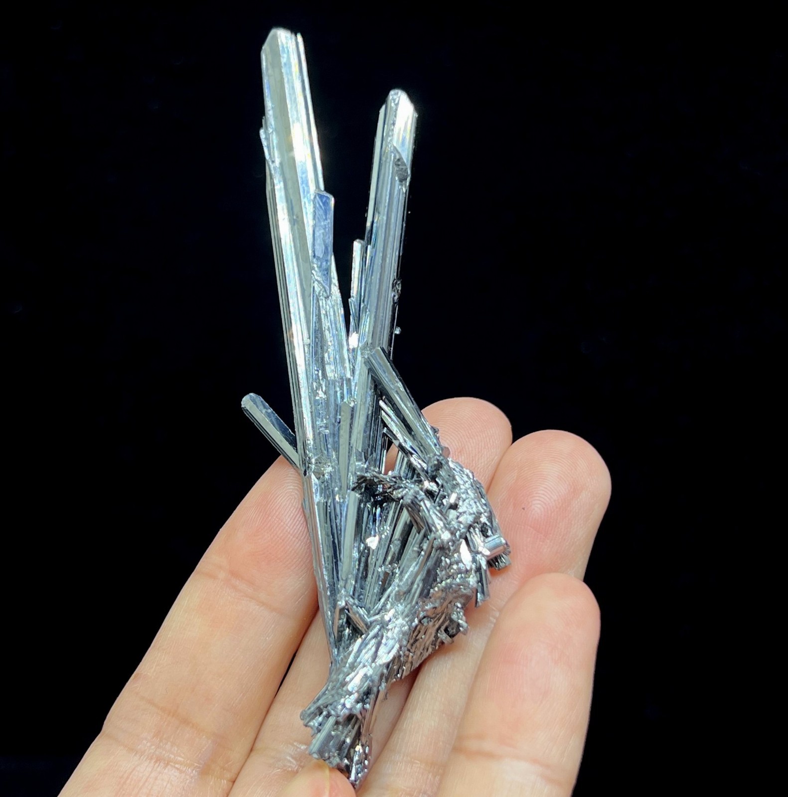 93mm Mirror-bright Stibnite cluster, Natural Mineral Specimen
