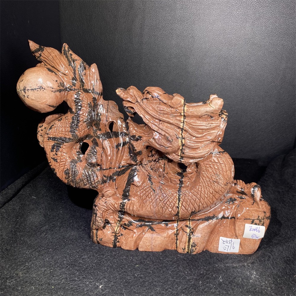 4.2LB 9.6″Natural A++Picture Jasper Dragon Statue Crystal Carved Reiki Decor