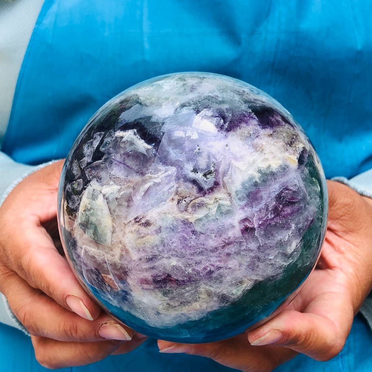 4.44LB Large Natural Fluorite Sphere Quartz Crystal Ball Energy Healing Stone