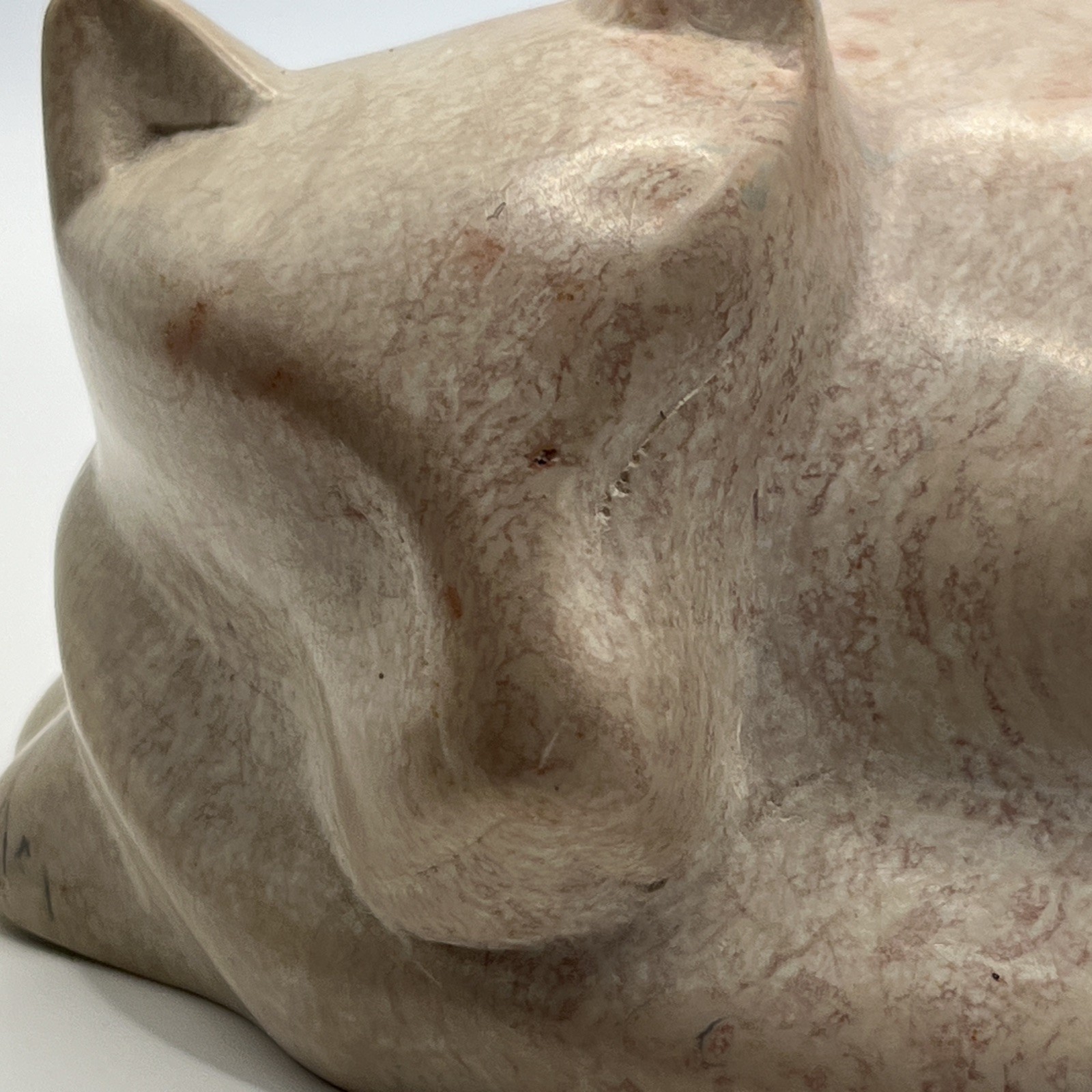 Vtg Kenyan Retro Handmade Soapstone Cat Figurine Sleeping Carving Decor Gift