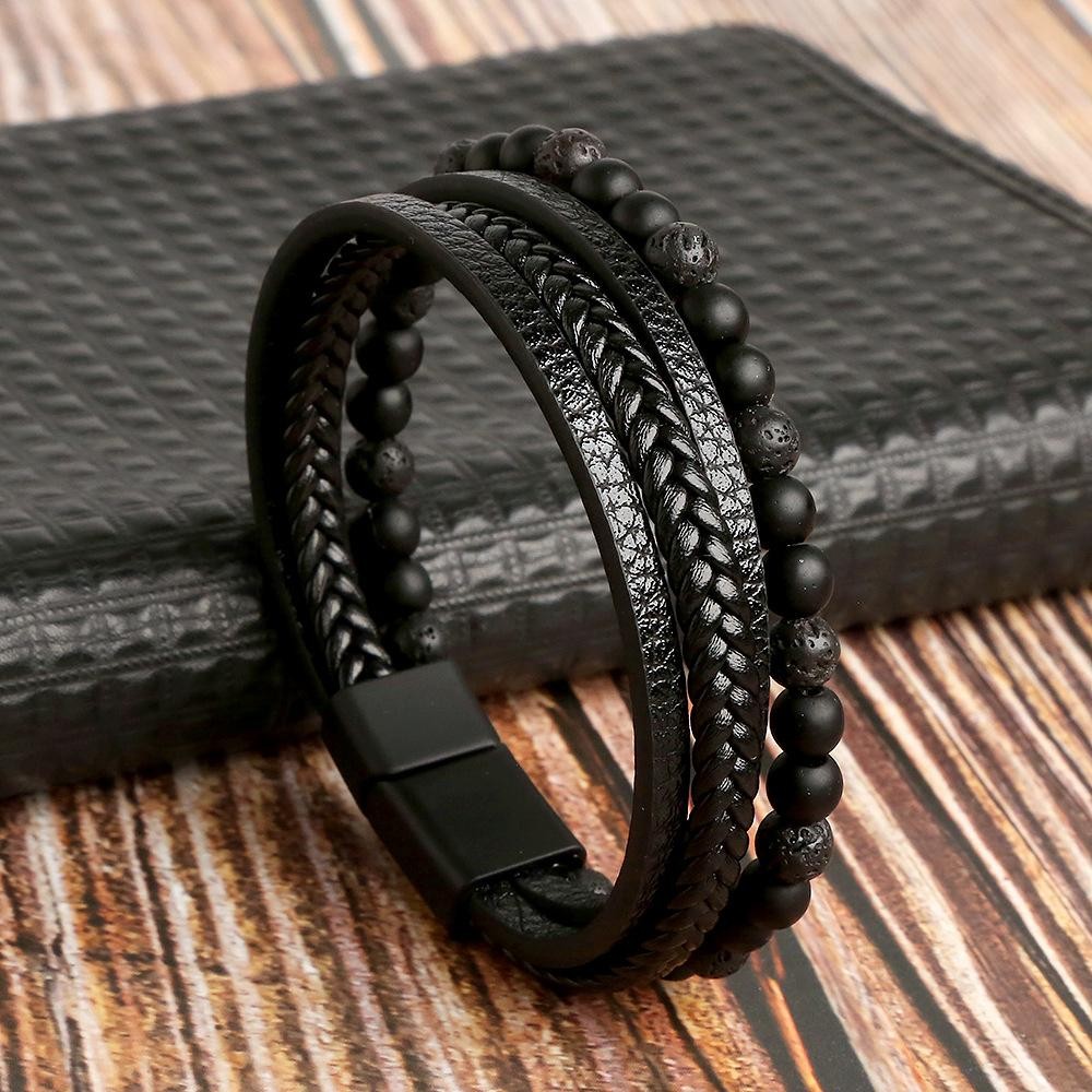 Men’s Classic Tiger Eye Beaded Leather Bracelet Multi Layer Elegant Jewelry Gift