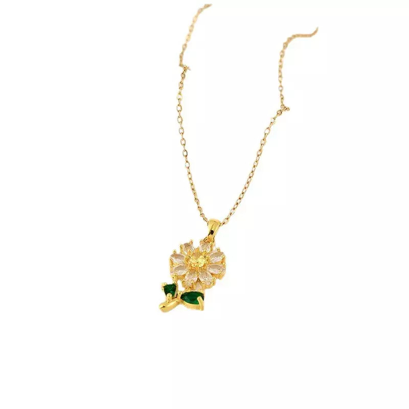 Women’s Fashion Jewelry Gold Cubic Zircon Sunflower Pendant Necklace 1PC