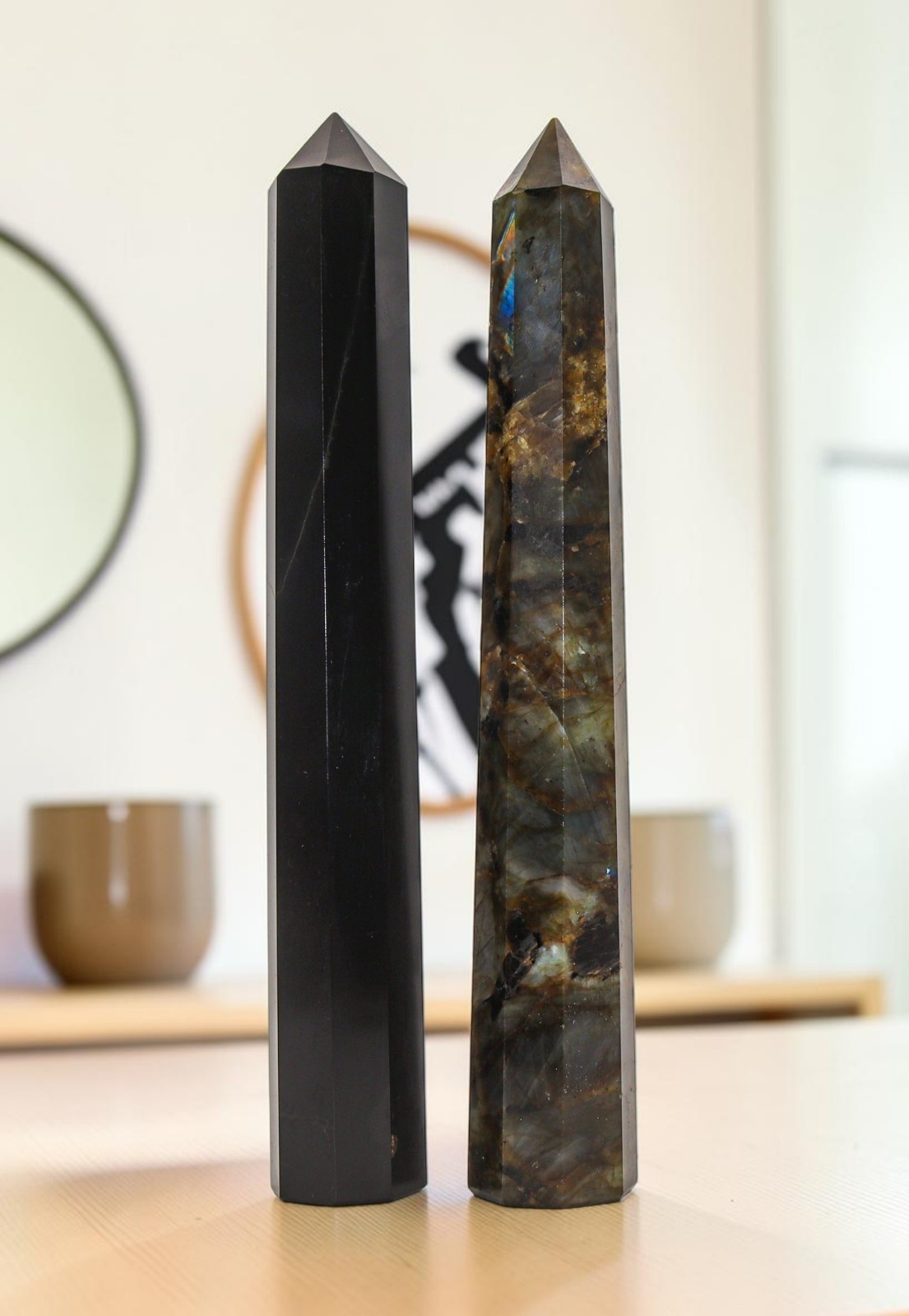 Combo Set Obelisk Tower Tourmaline / Labradorite Crystal Healing Stone Decor