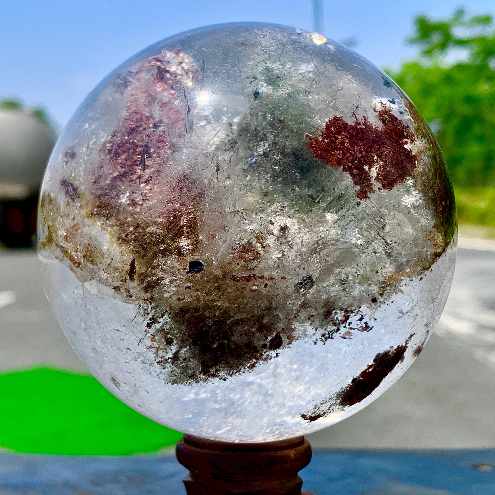 1.92LB Natural Green garden ghost Quartz Ball Crystal Sphere Mineral Specimen