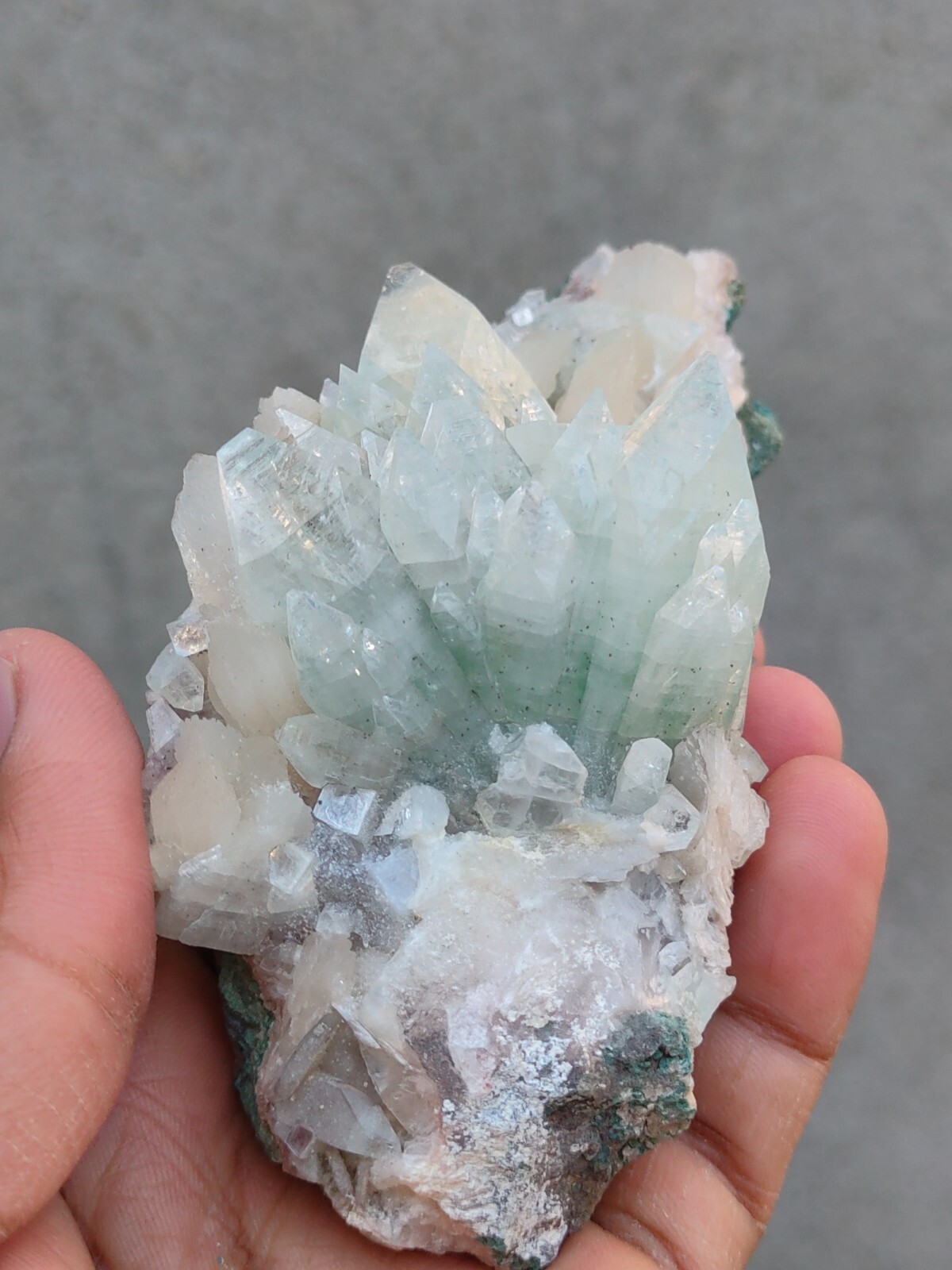 Green Apophyllite Flower on stilbite Matrix natural minerals Specimen