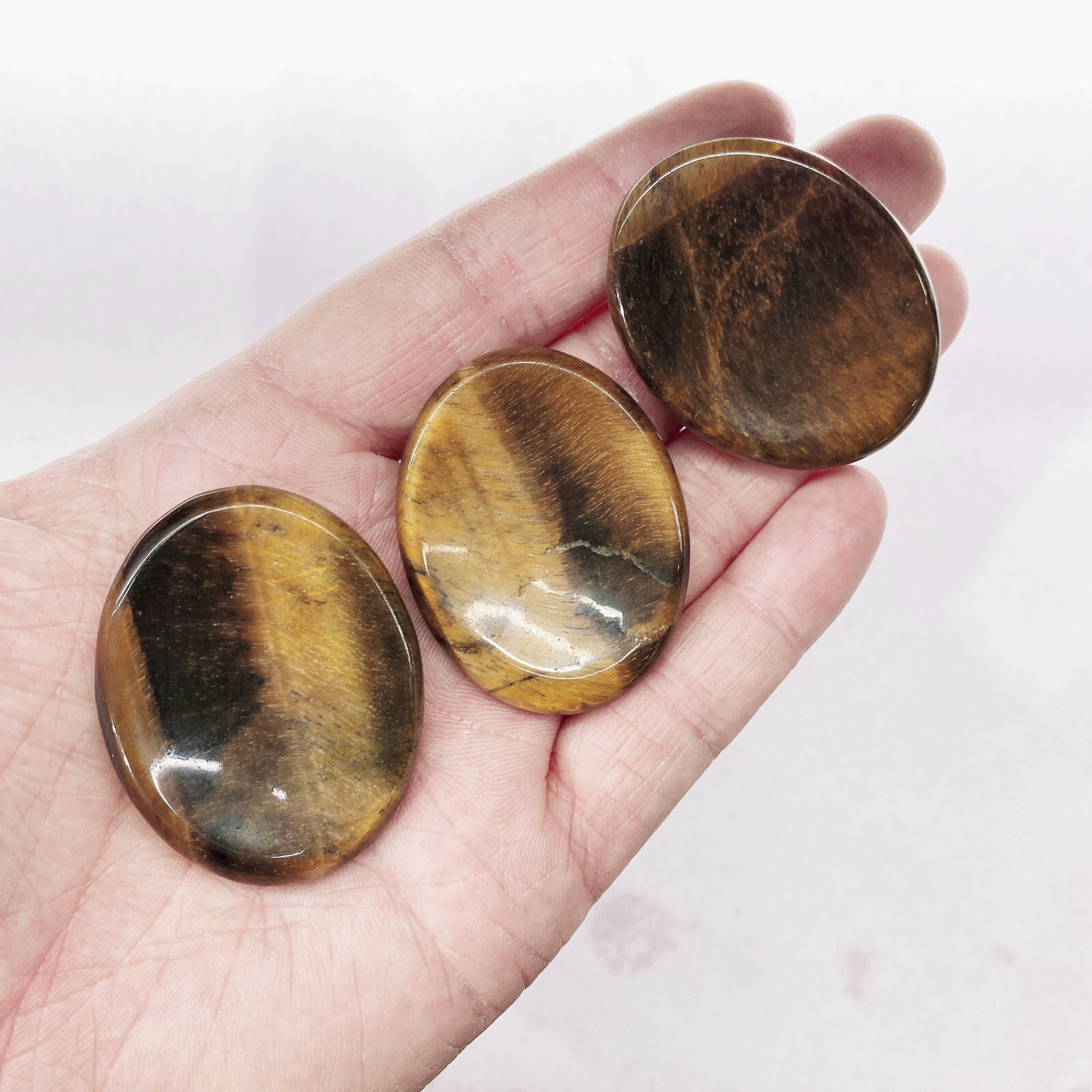 10pcs Natural Tiger’s-eye Worry Stone Palm Reiki Crystal Quartz Healing Decorate