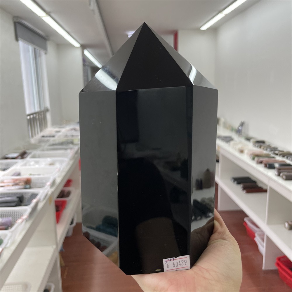 8.3LB 8.2″ Natural Black Obsidian Obelisk Tower Crystal Quartz Mineral Energy