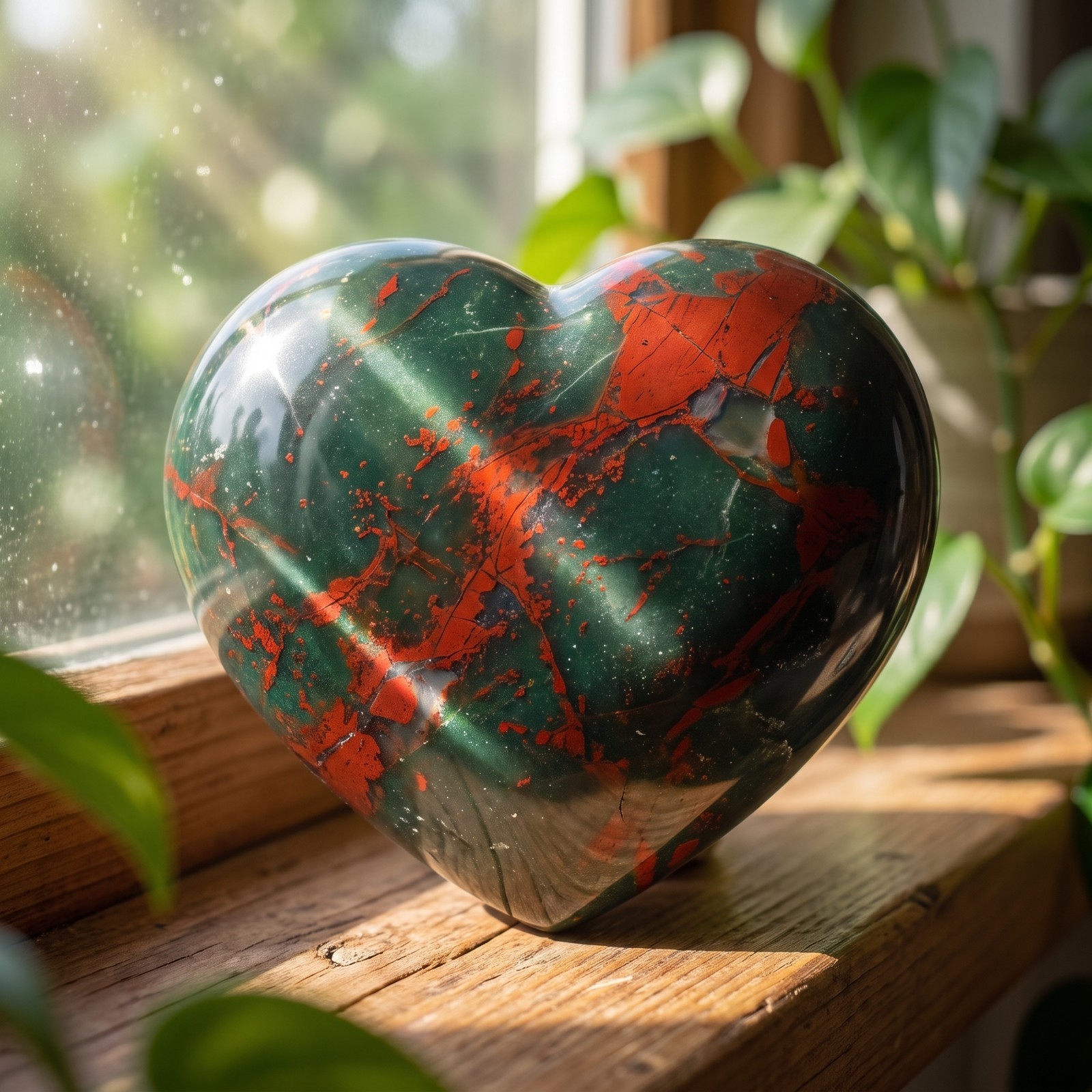 Large African Bloodstone Crystal Heart 7-8cm Natural Polished Palm Stone Decor