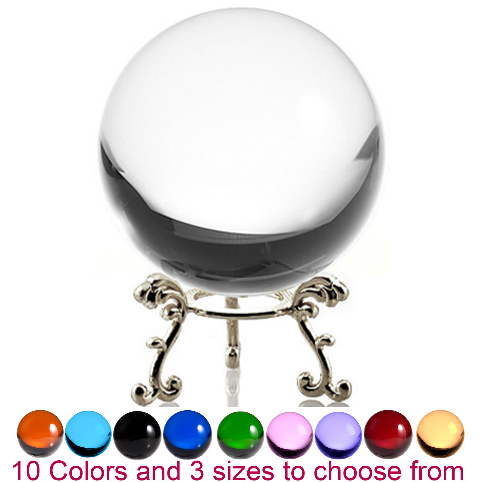Crystal Ball Sphere for Feng Shui, Meditation, Decor, with Silver Flower Stand