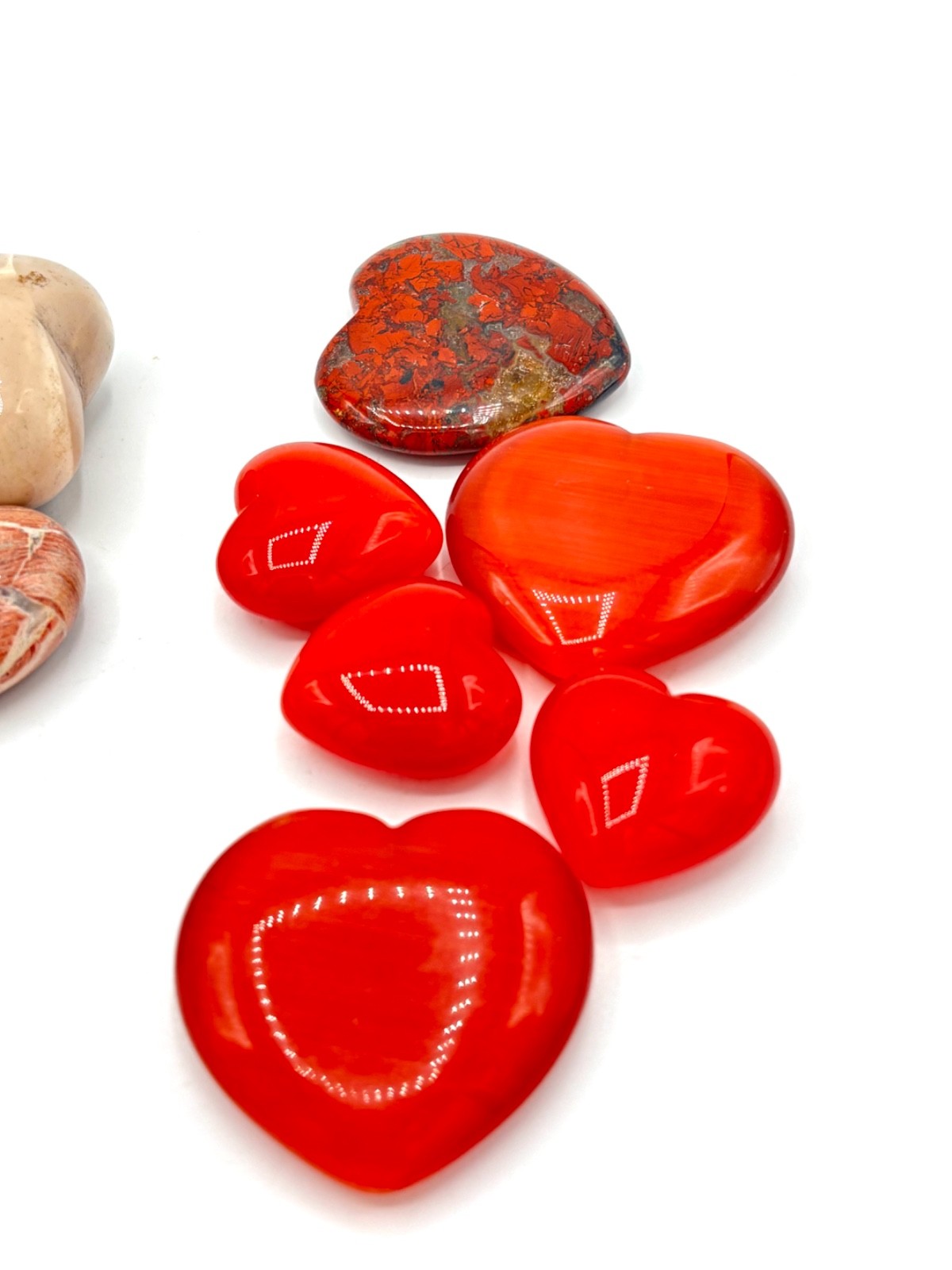 Carnelian Agate Polished Hearts Set of 11 for Display or Jewelry Red Multi