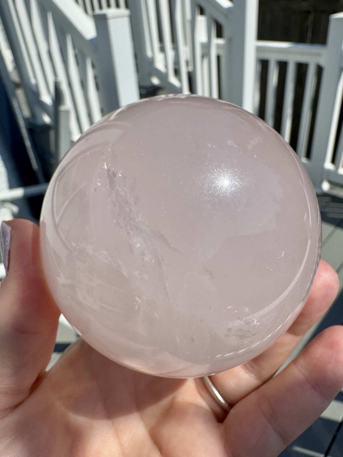 Big Over 3 Inches rose Quartz Sphere With Rainbows.