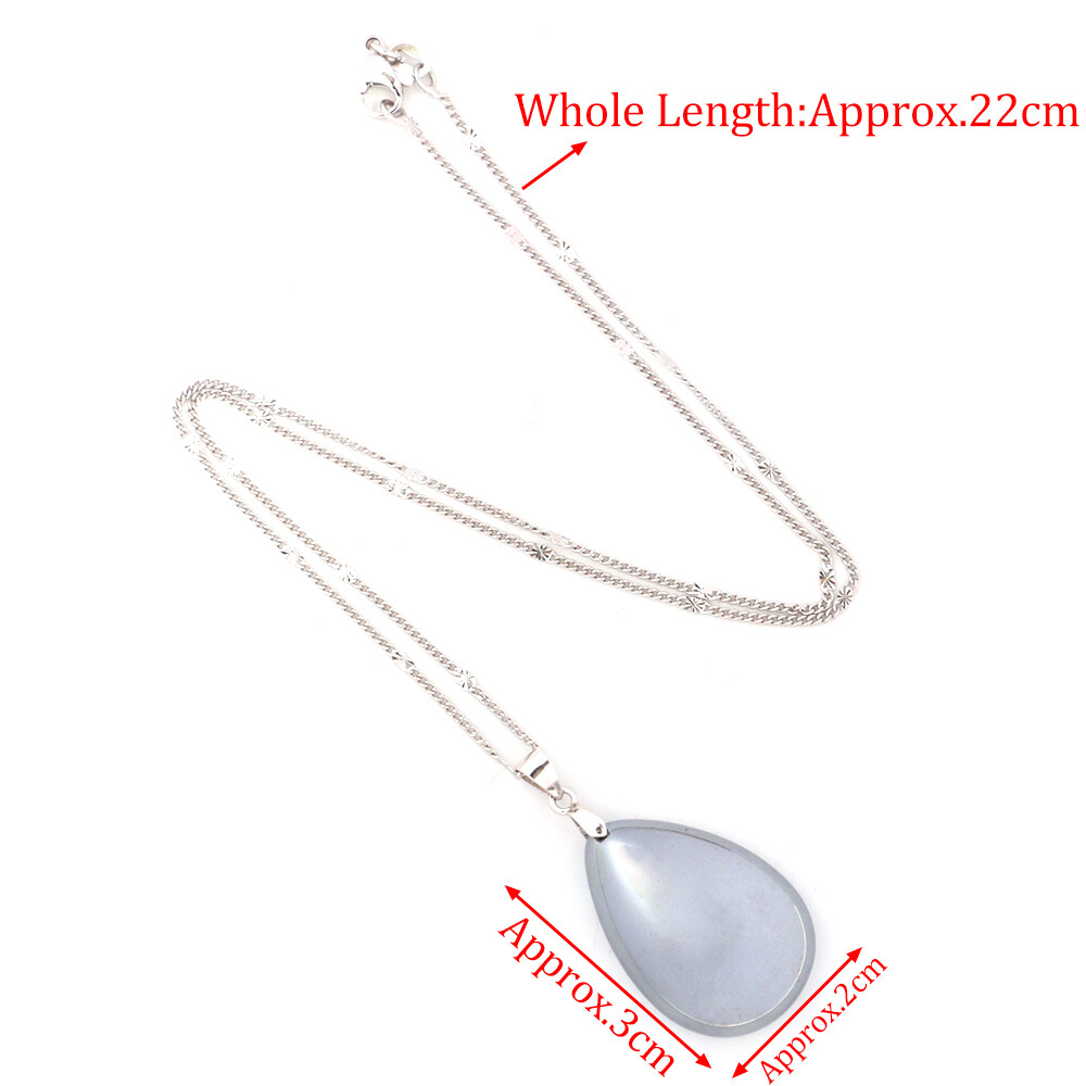 Natural Terahertz Energy Stone Water Drop Oval Unisex Healing Pendant Necklace