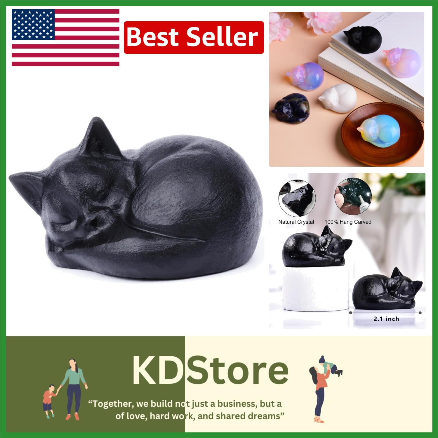 Black Obsidian Cat Crystal Statue – Lucky Healing Gem for Home & Office