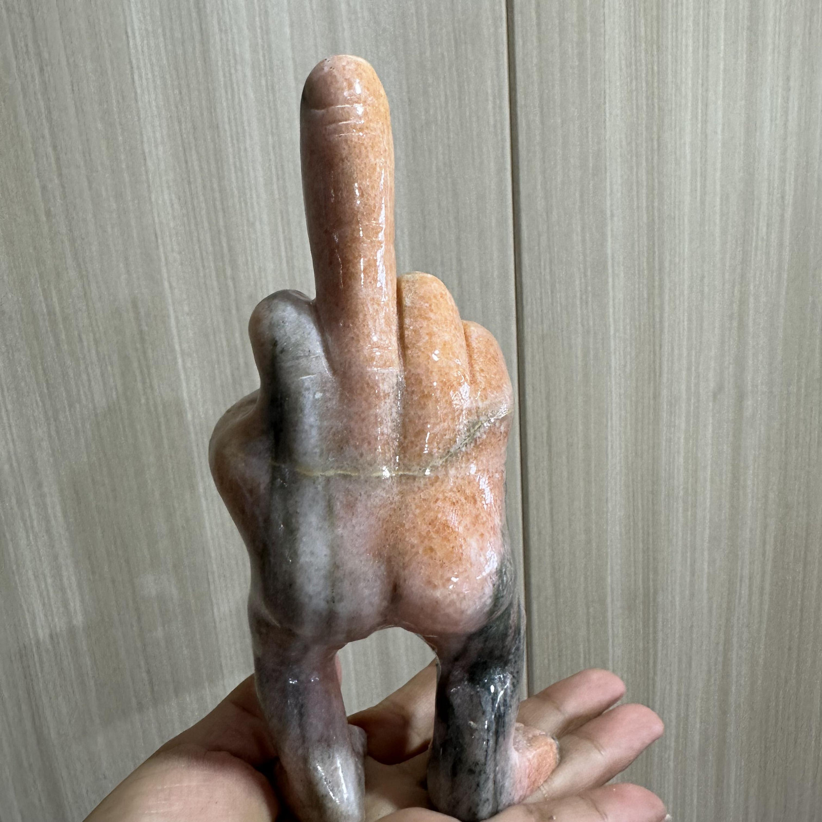 1pc natural sunstone quartz carved middle finger skull crystal healing gift