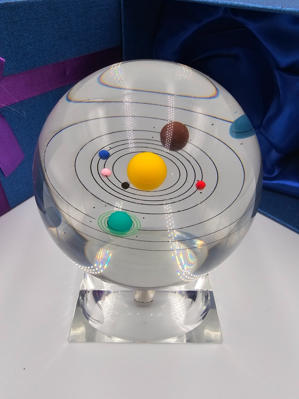 FTYTEK 80mm Solar System Crystal Ball 3D Planets Glass Sphere Ornament Gift Box