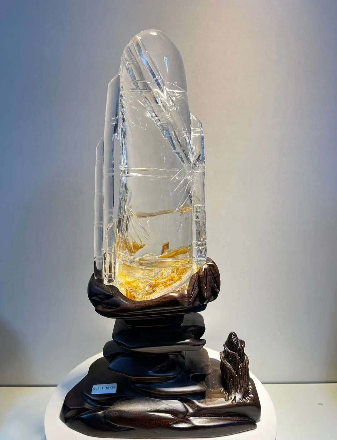 3.76LB Top Natural gold healer clear quartz bamboo Obelisk Crystal Wand Tower