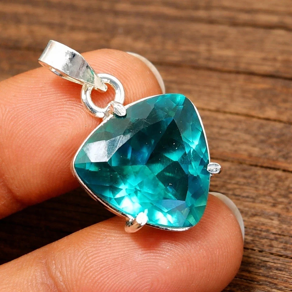 25 Ct Natural Blue Tourmaline Trillion Cut Pendant 925 Silver IGL Loose Gem 6JHO