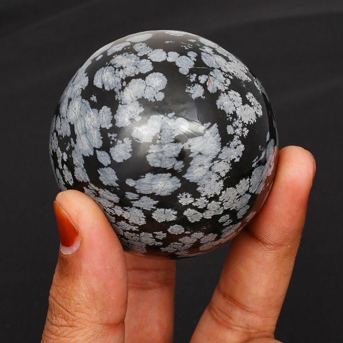 50mm+ Natural Snowflake Obsidian ball by hand .Crystal Healing crystal ball