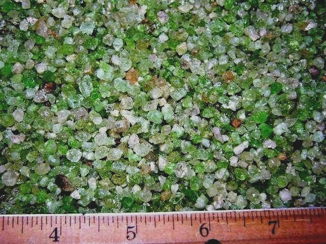 Green garnet Demantoid crystal mine rough Russia 1 oz lots smaller 2-5mm