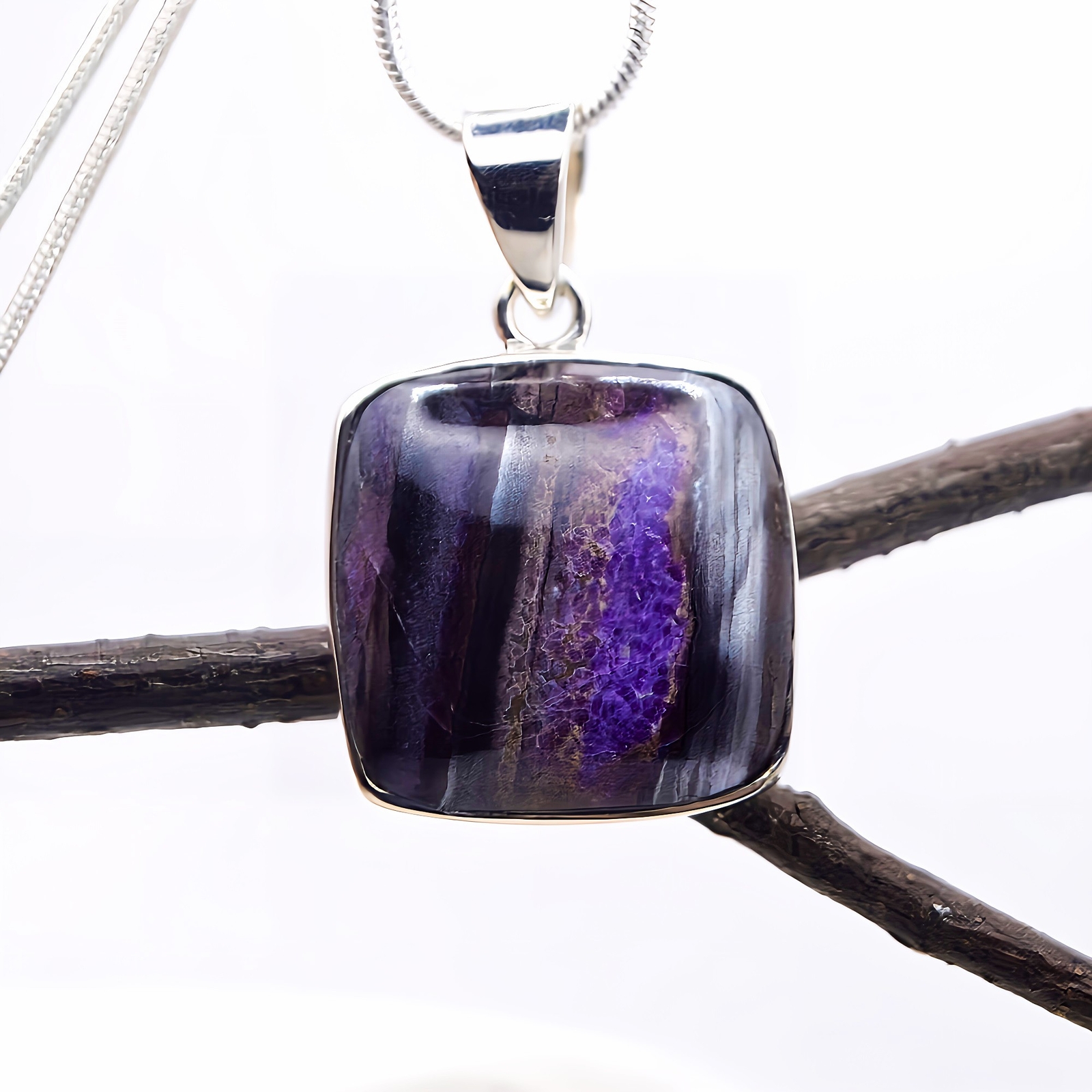 Sugilite Sterling Silver Pendant Genuine Rare Purple AA Crystal Indigo Child