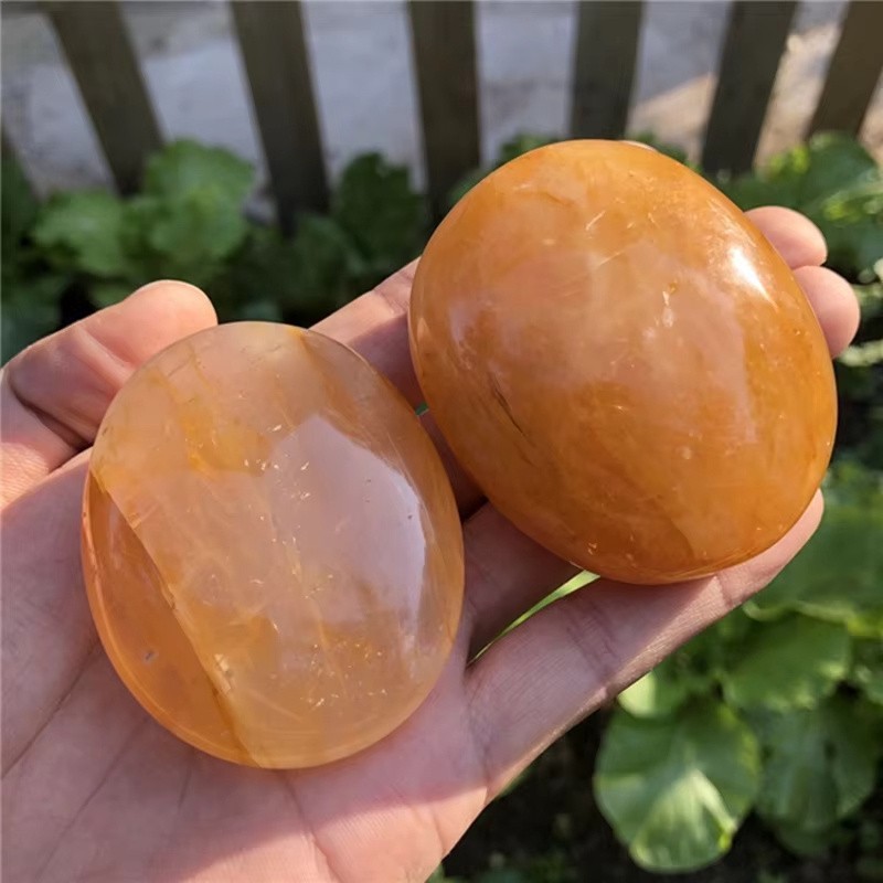 0.3LB Natural Crystal Yellow Fire Quartz Palm Stone Golden Healer Polished Gift