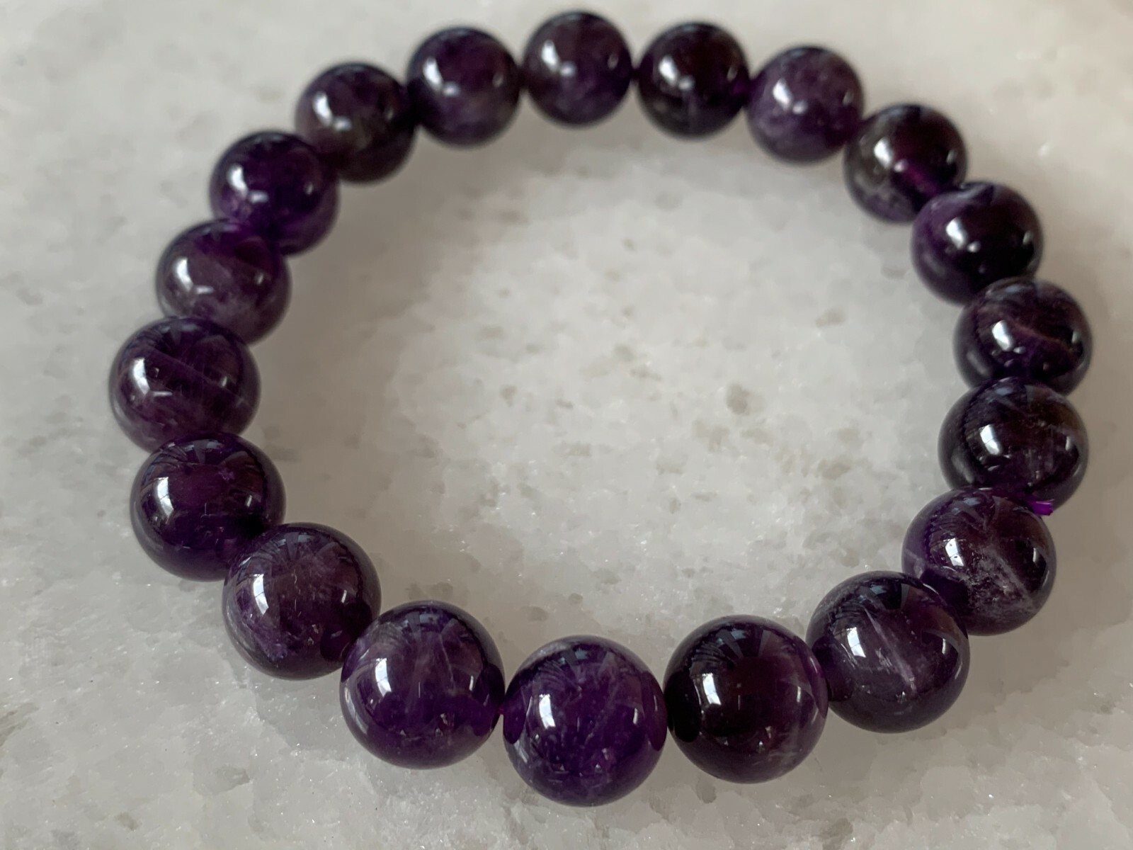 Grade A++ Amethyst Crystal Bead Bracelet 10mm, Deep Purple Amethyst Bracelet