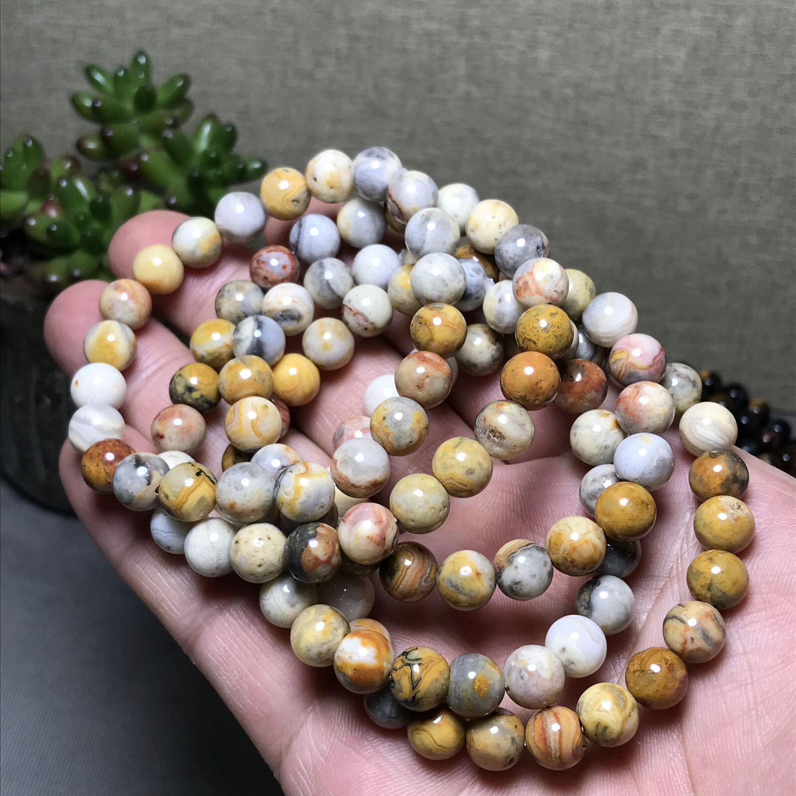 10Pcs Wholesal Natural Crazy agate bracelets Crystal ball sphere 8mm