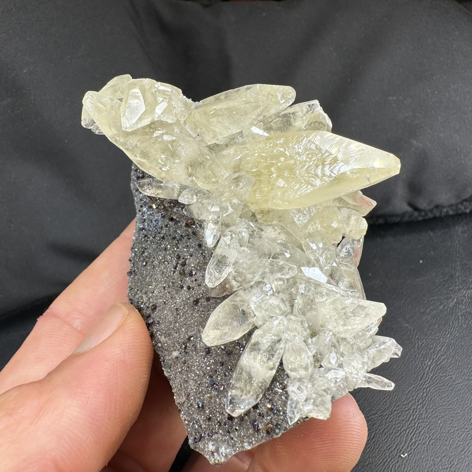 Golden Calcite Crystals with Chalcopyrite on Matrix / Missouri