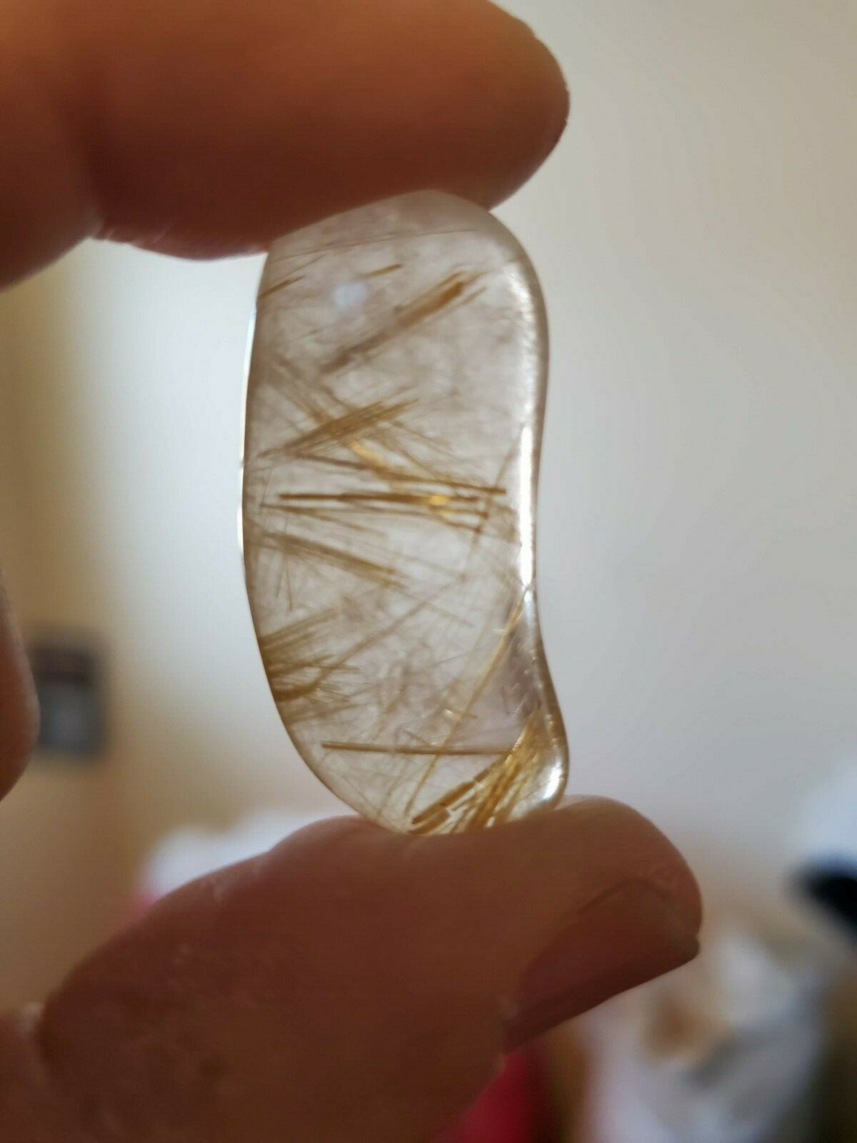 Natural Rutilated Quartz Stone Approx. 50 Carats Size: 33 mm x 15 mm x 6 mm 