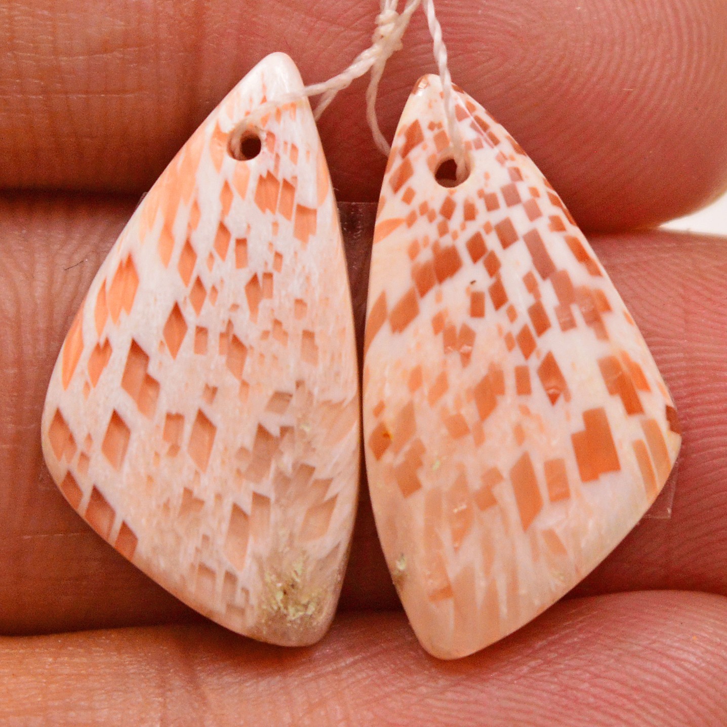 10Cts Natural Pink Scolecite Pair Cabochon Front Drill Earrings 20x10mm #P3213