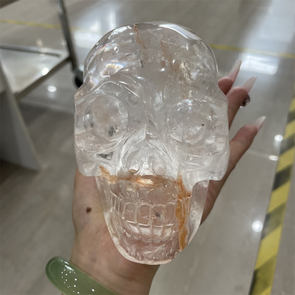 3.3LB 4.7″ RareA+ Natural Golden Healer Skull Carving Crystal Quartz Reiki Gift