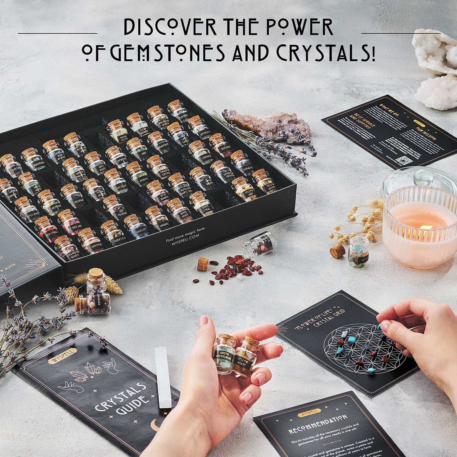 Mini Healing Crystals Set – 50 PCS for Witchcraft, Spell Jars, Beginners