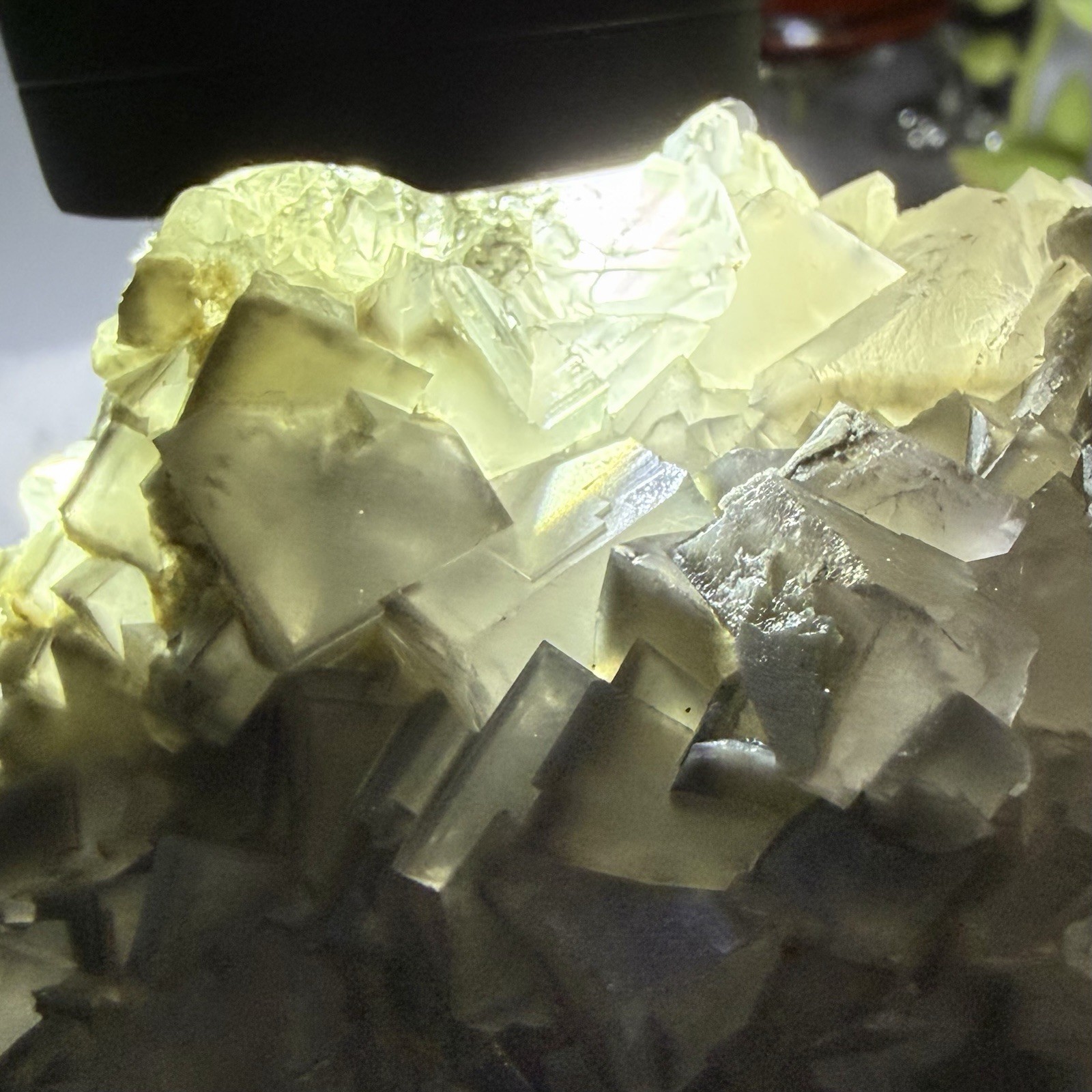 Crystal 242g QR Code Cube Grey Fluorite UV Reactive Cluster Specimen Mineral