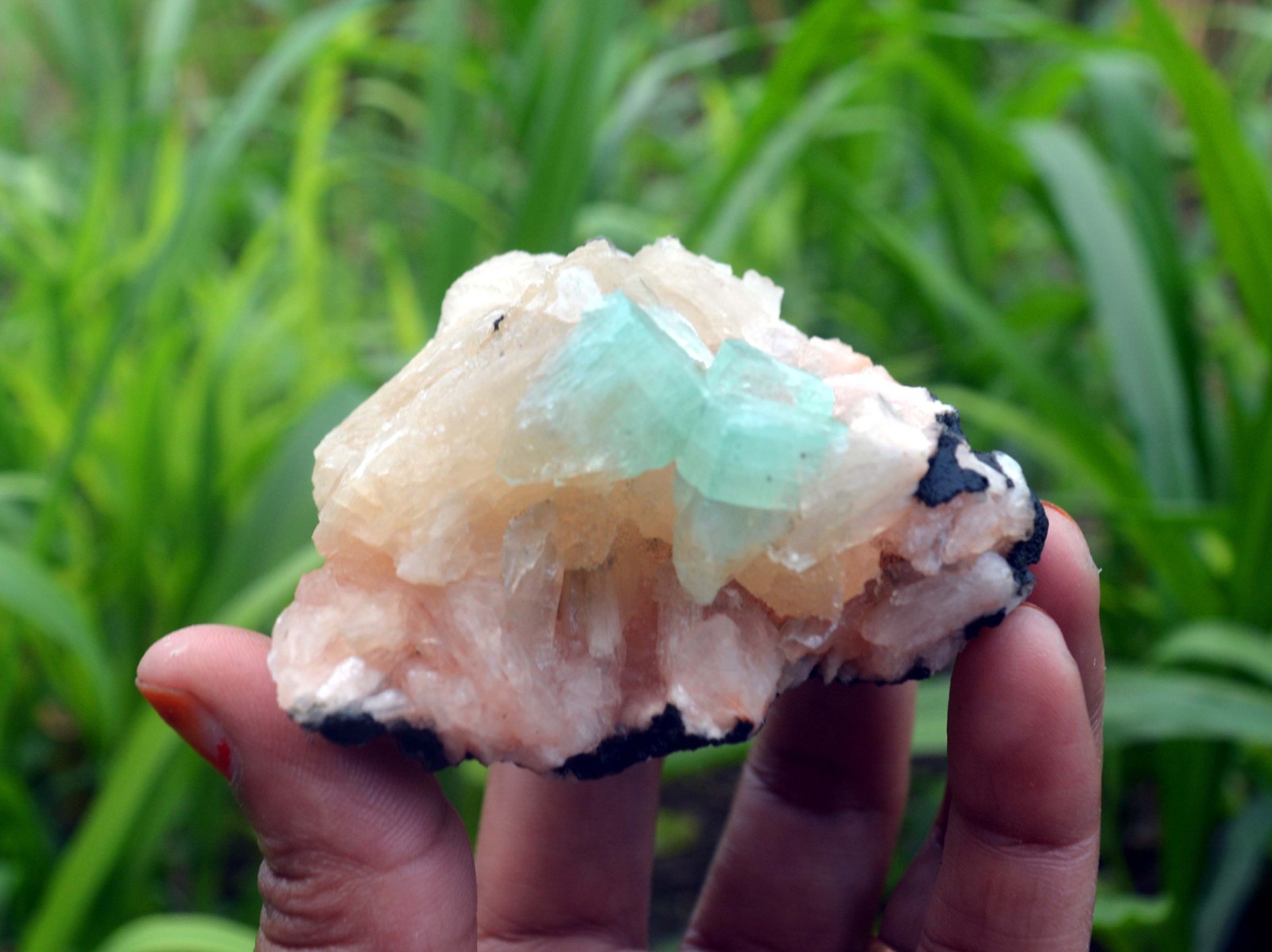 green apophyllite w/ stilbite minerals specimen j-7