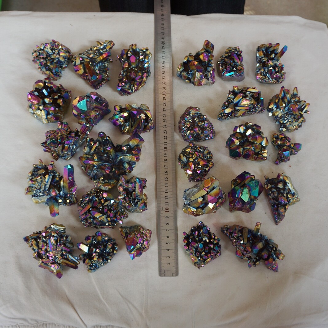 10LB 28Pcs Rainbow Aqua Aura Quartz Crystal Cluster Points Titanium Coating