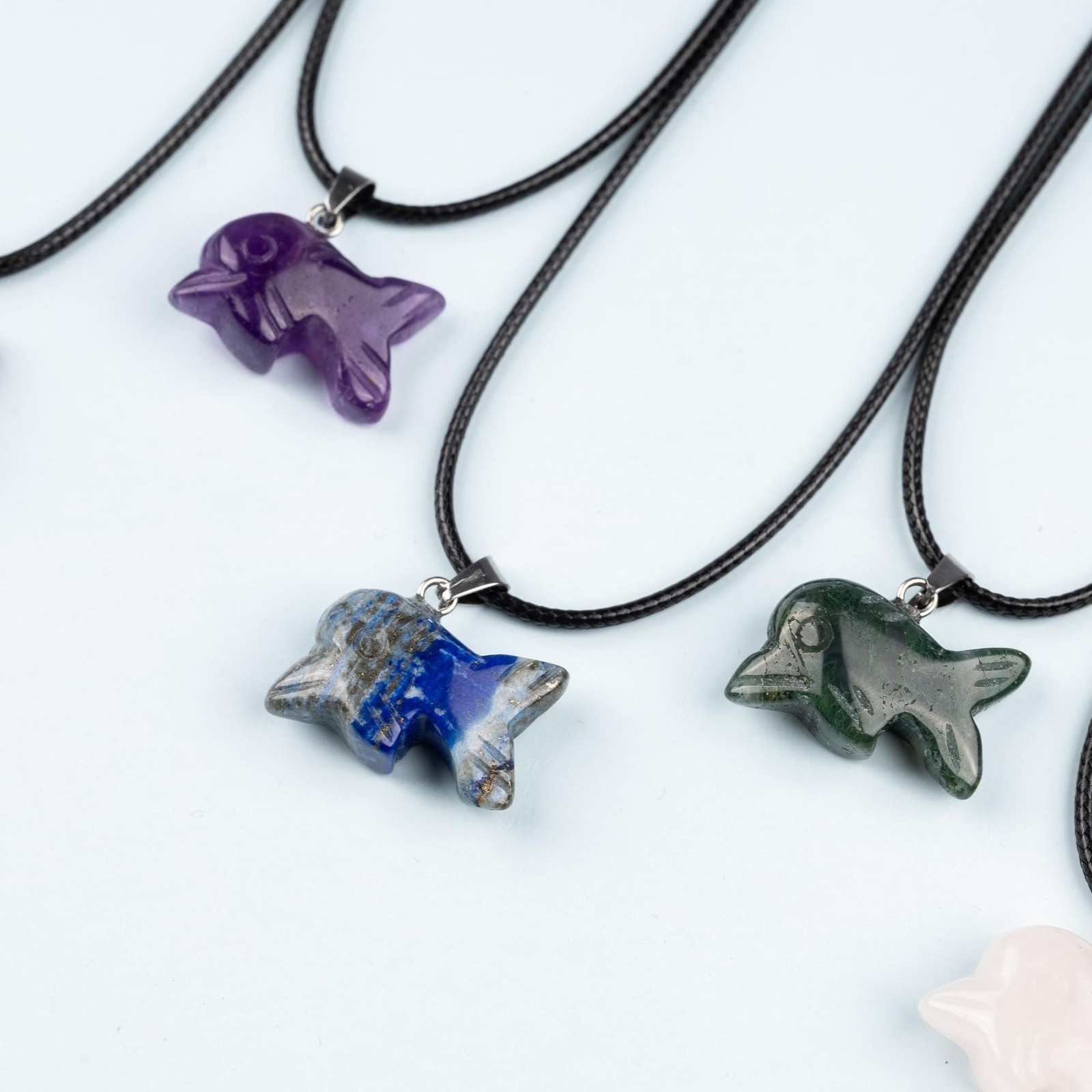 Dolphin Crystal Pendant Necklace 18″ Cord Natural Stone Jewelry Gift