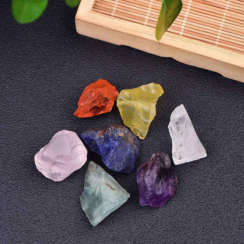 Natural 7 Chakra Quartz Crystal Raw Rough Metaphysical Energy Stone Set W/ Bag