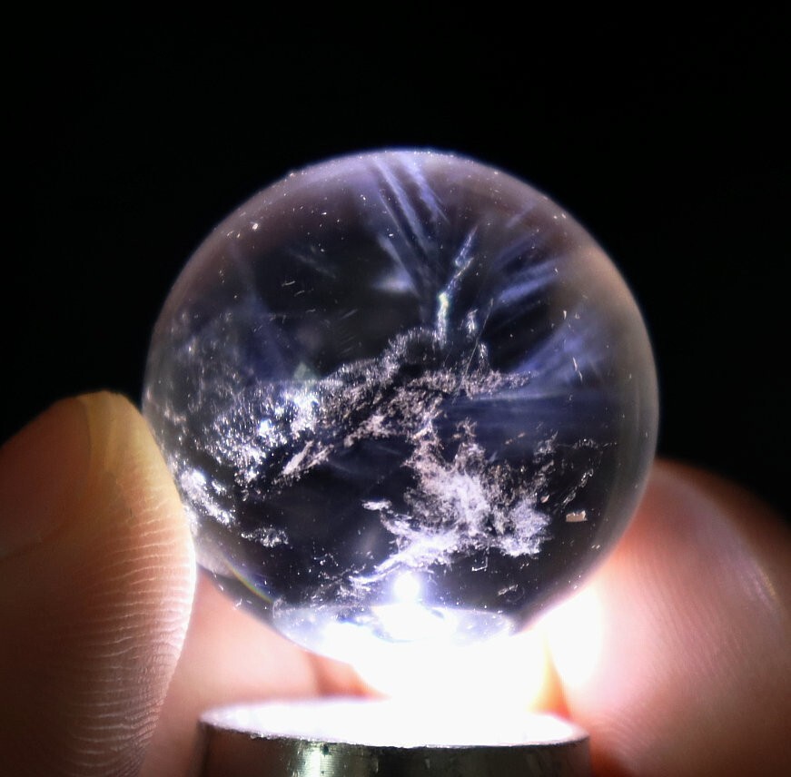26mm Natural Blue Angel Feathers Clear Quartz Crystal Stone Sphere Ball Healing